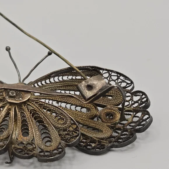 VTG Silver Filigree Butterfly Brooch Pin Pendant 1950s-60s Mid Century Jewelry - Picture 5 of 11